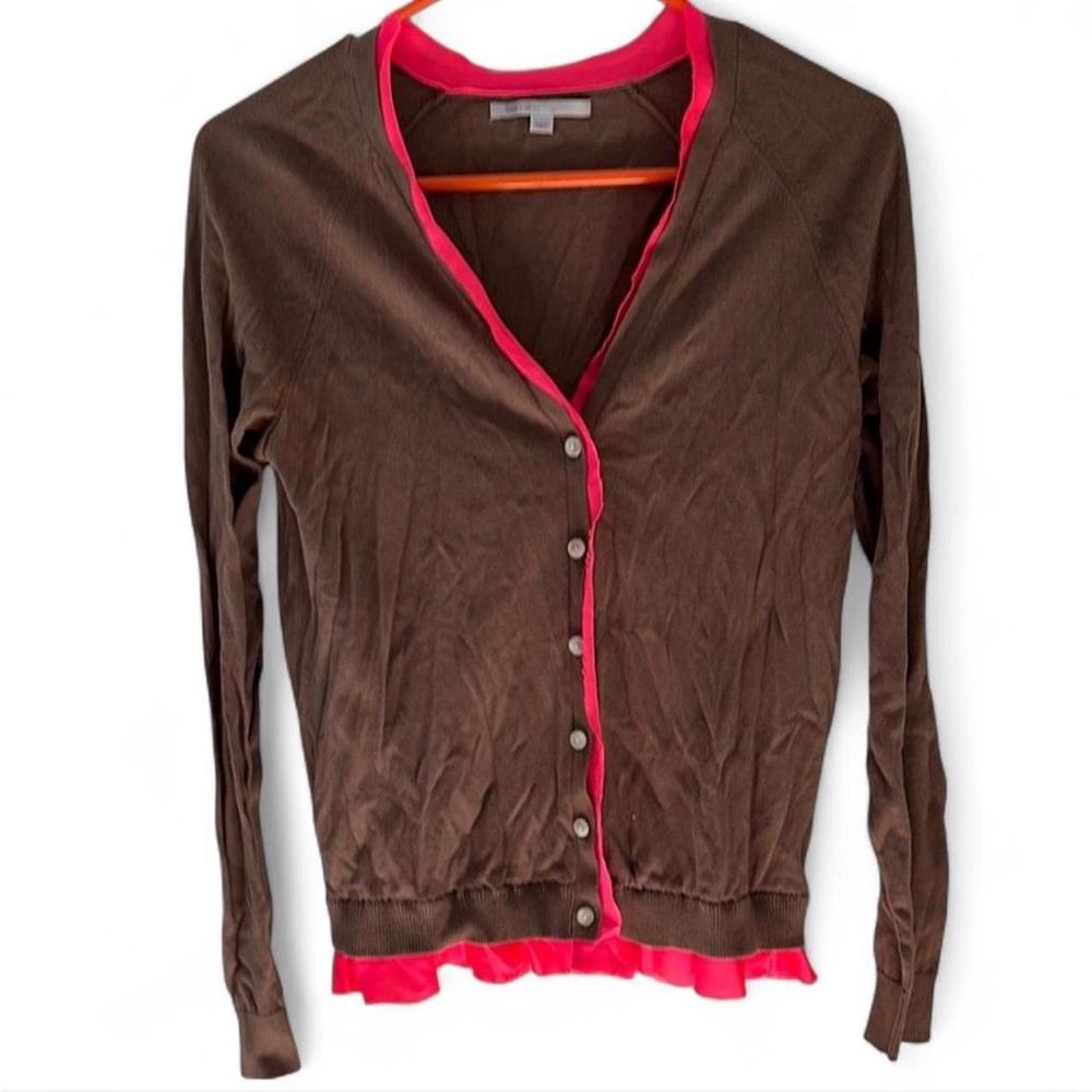 GAP Brown and Hot Pink Cardigan Lightweight Knit Sweater